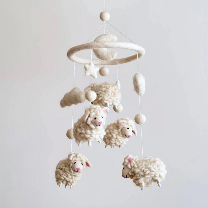 wool lamb baby mobile