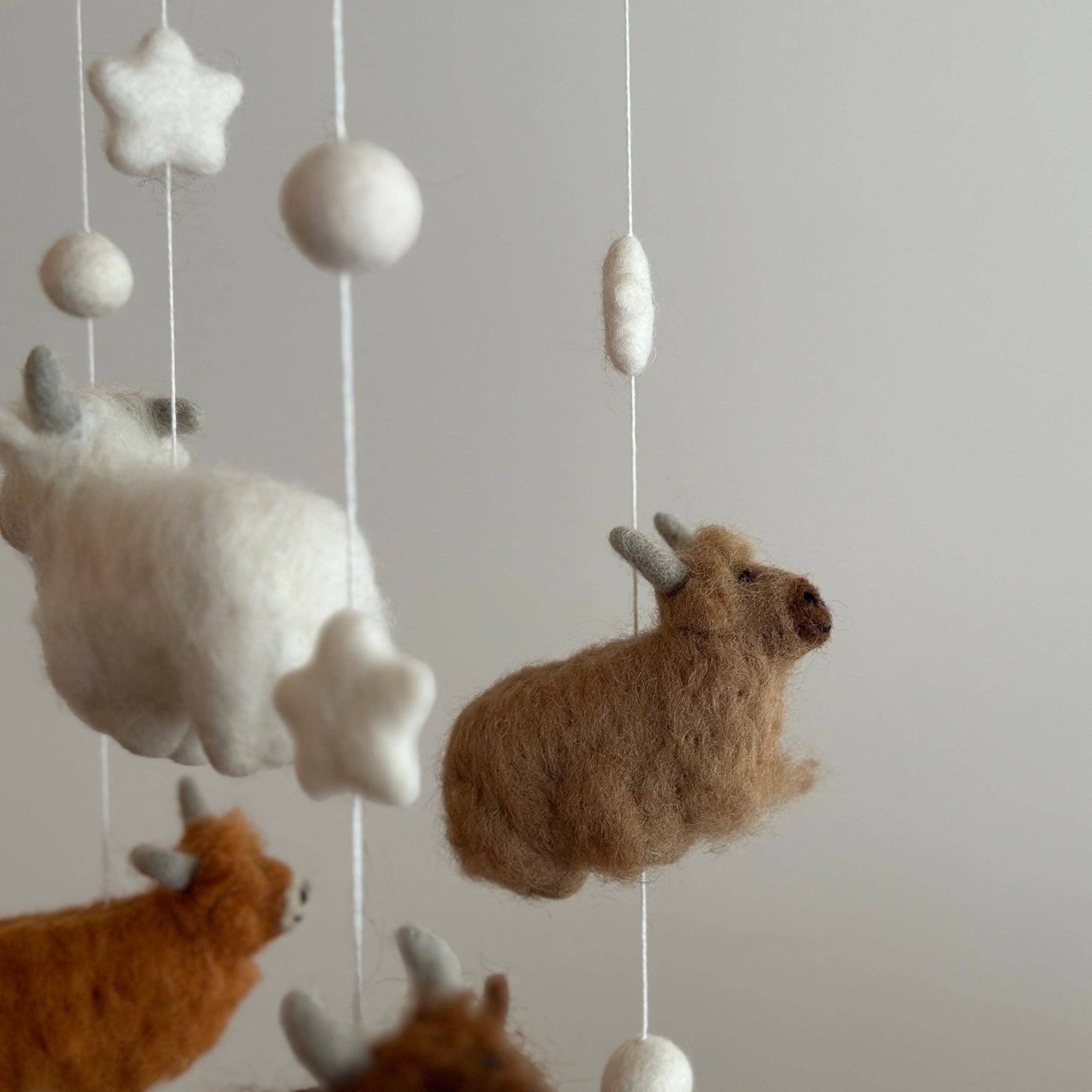 Felted Wool Baby Mobile - Highland Cows - Jasper and Ruby Art