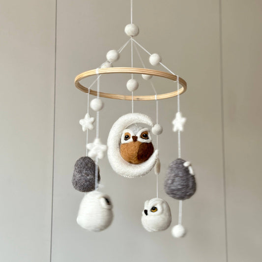 Felted Wool Baby Mobile - Woodland Owls