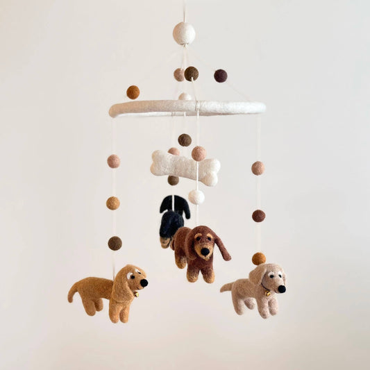 needle felted wool Dachshund baby mobile