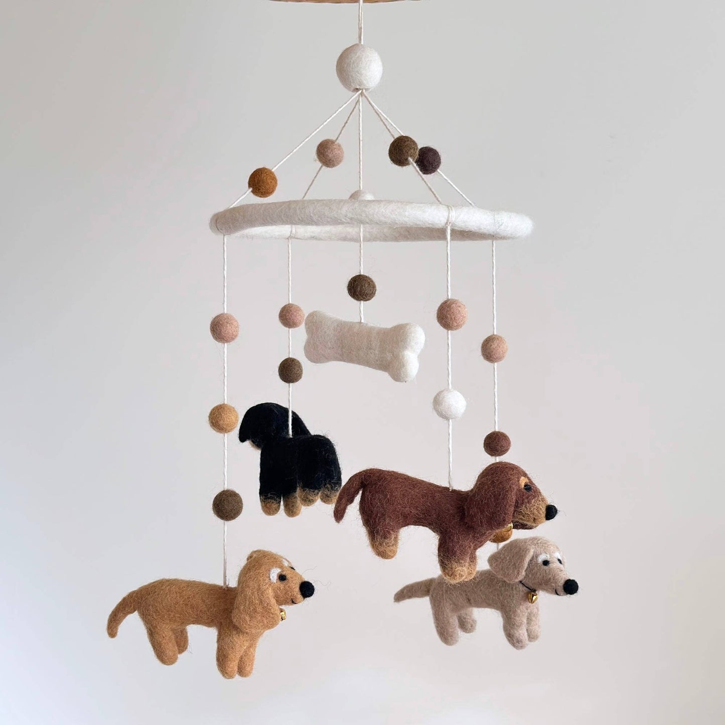 needle felted wool Dachshund baby mobile