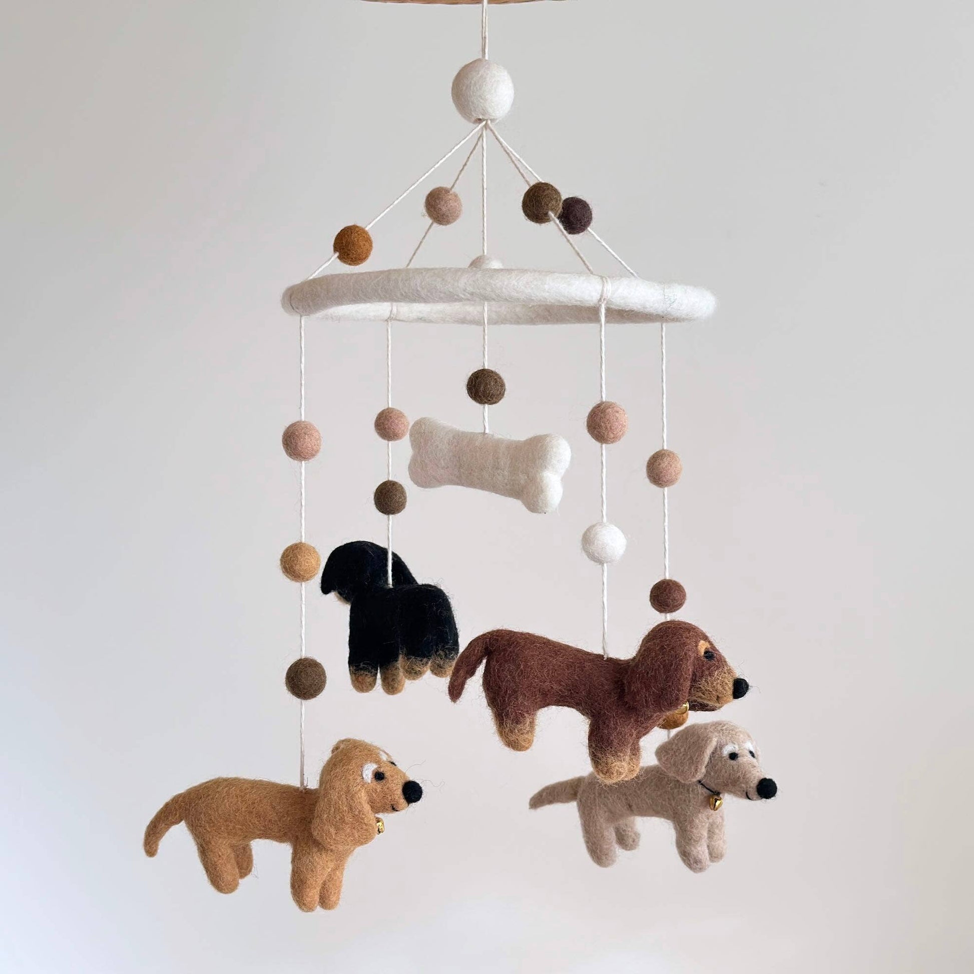 needle felted wool Dachshund baby mobile