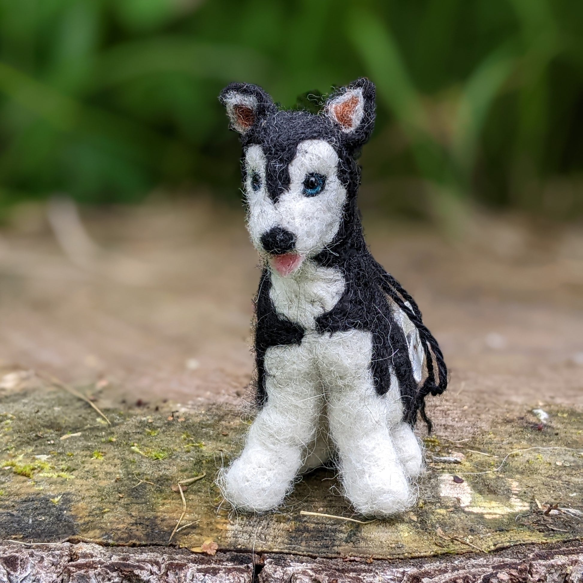 tiny needle felted wool husky dog