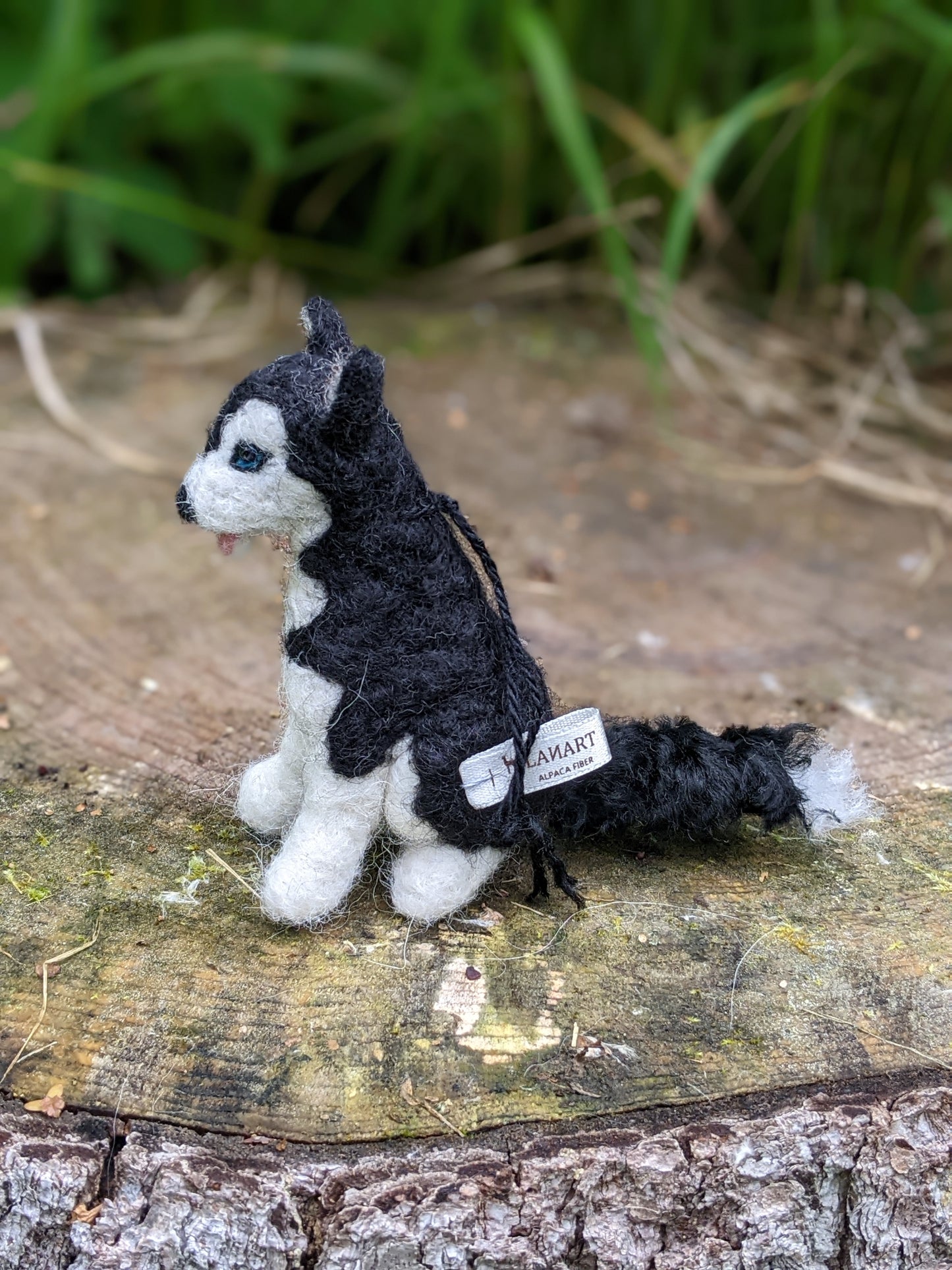 tiny needle felted wool husky dog