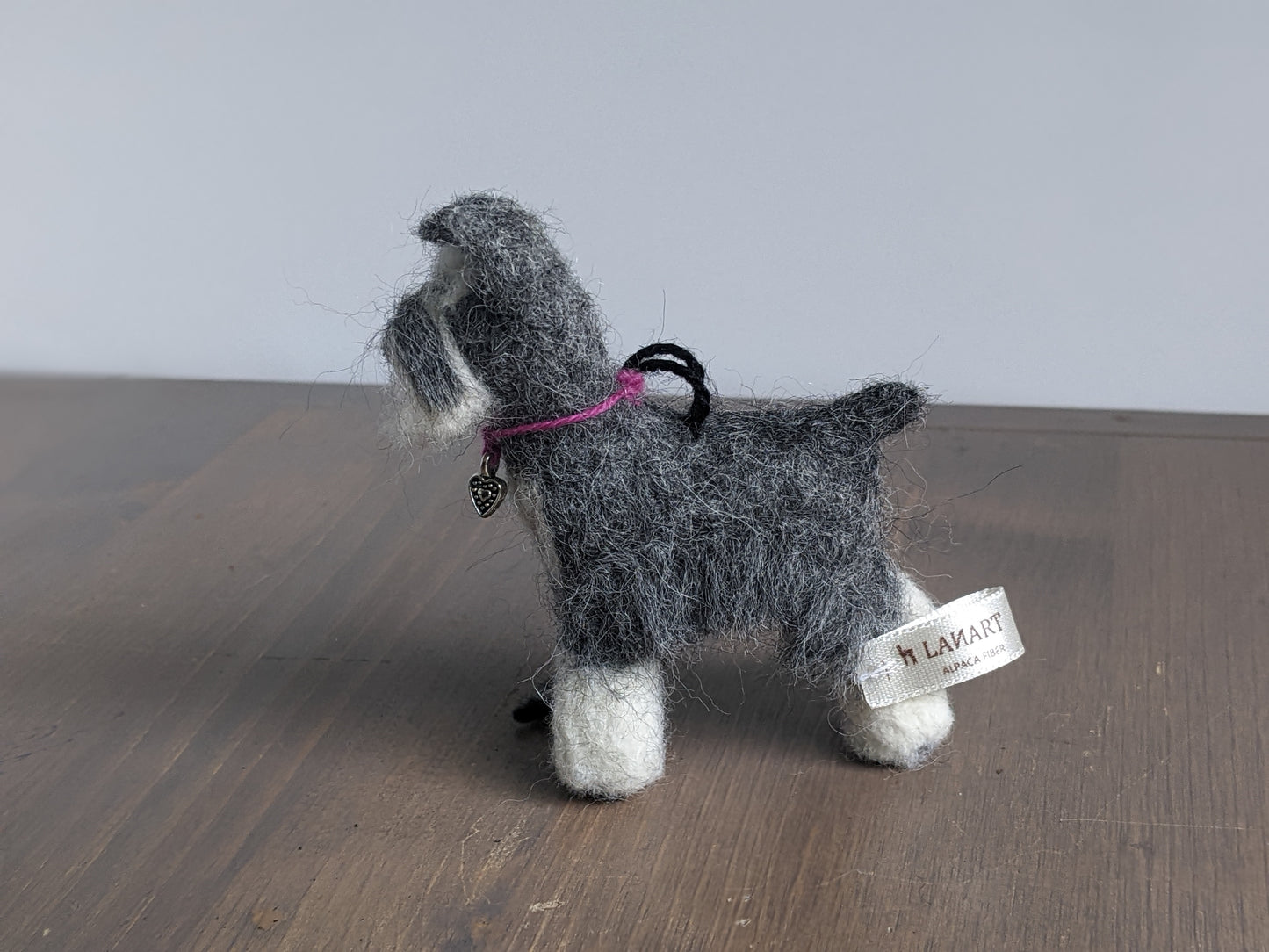 little gray schnauzer needle felted from alpaca wool