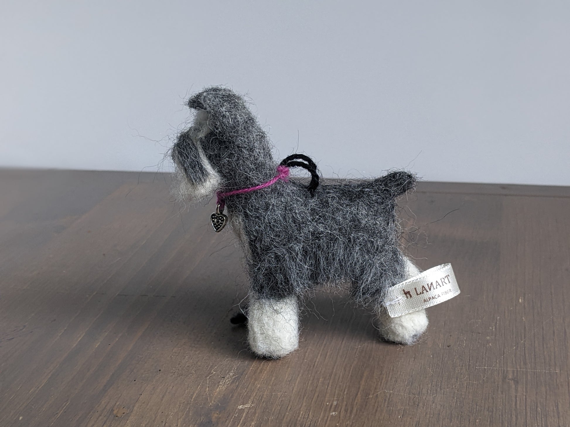 little gray schnauzer needle felted from alpaca wool