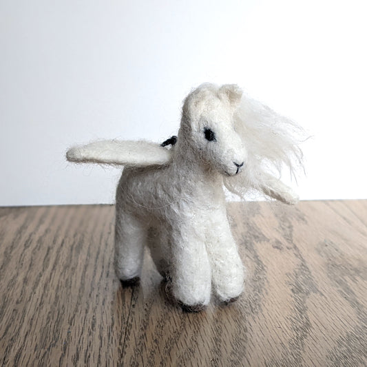 white pegasus ornament sculpture needle felted from alpaca wool