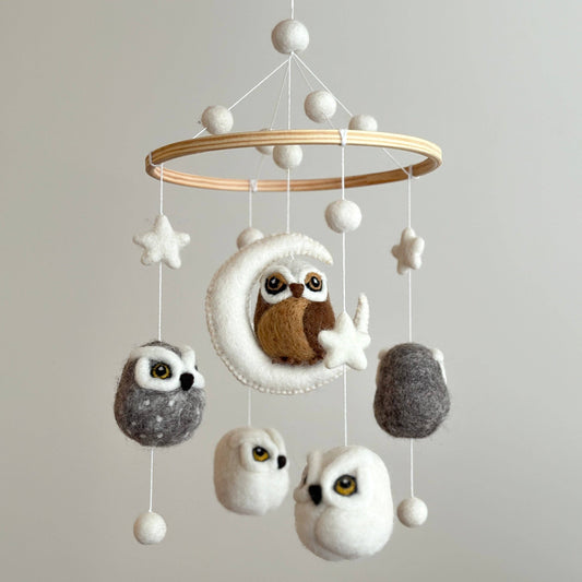 Felted Wool Baby Mobile - Woodland Owls