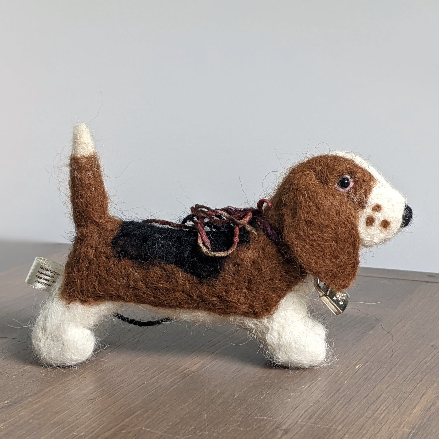 basset hound figure made from needle felted alpaca wool