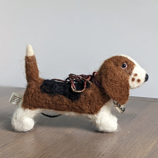 basset hound figure made from needle felted alpaca wool