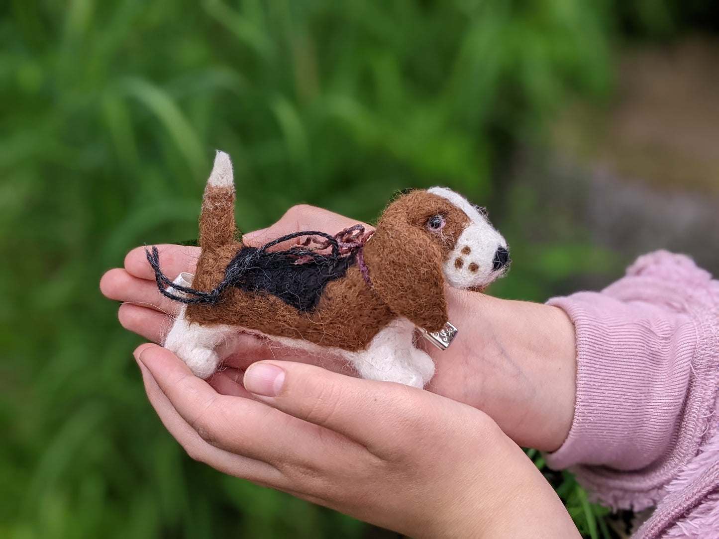 basset hound figure made from needle felted alpaca wool