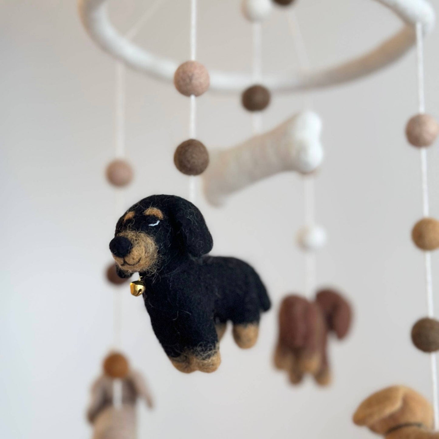needle felted wool Dachshund baby mobile