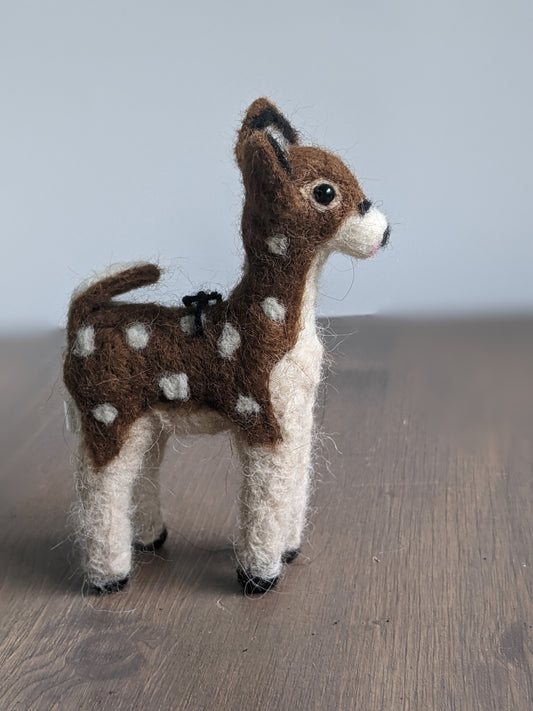 Needle Felted Little Fawn Deer: Wildlife Felted Alpaca Sculpture