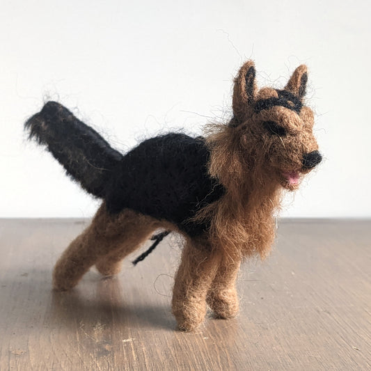 german shepherd needle felted with alpaca wool