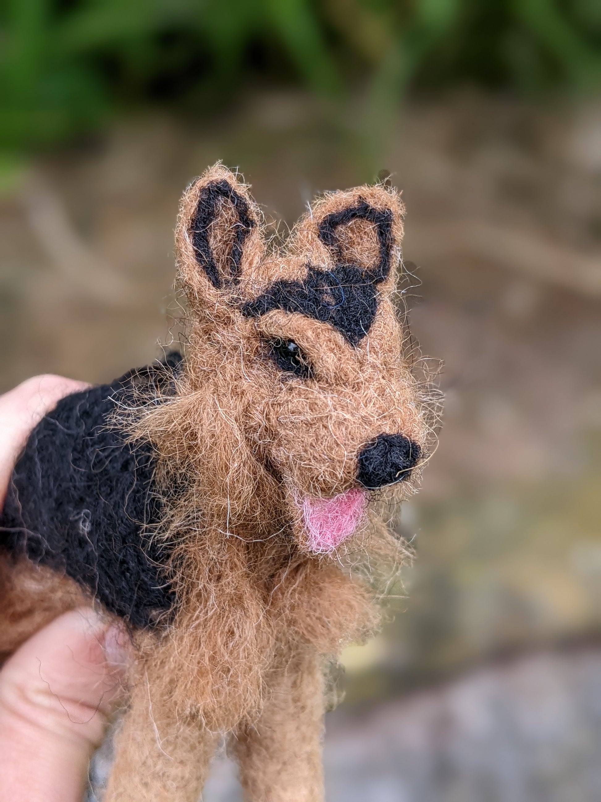german shepherd needle felted with alpaca wool