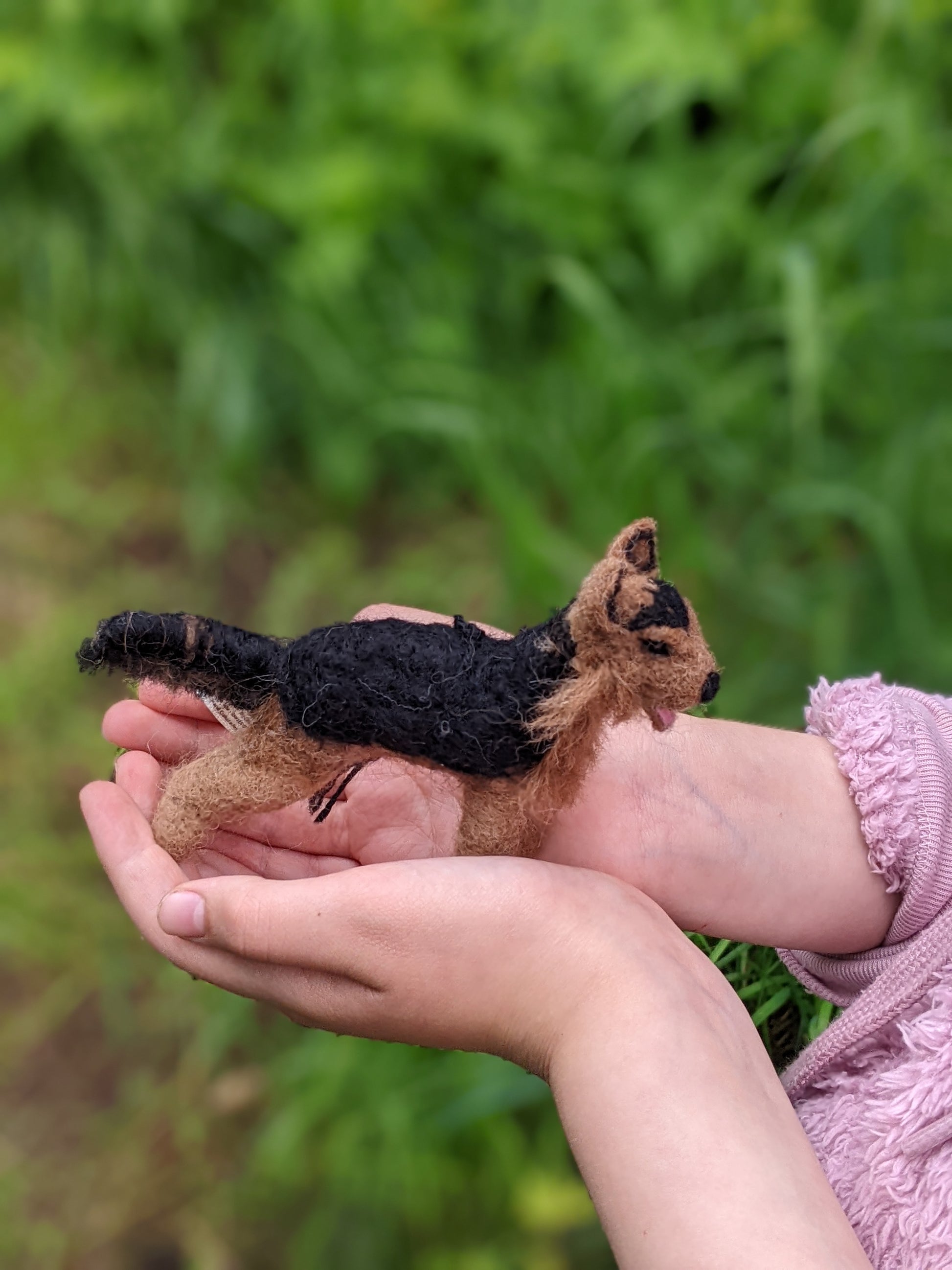 german shepherd needle felted with alpaca wool