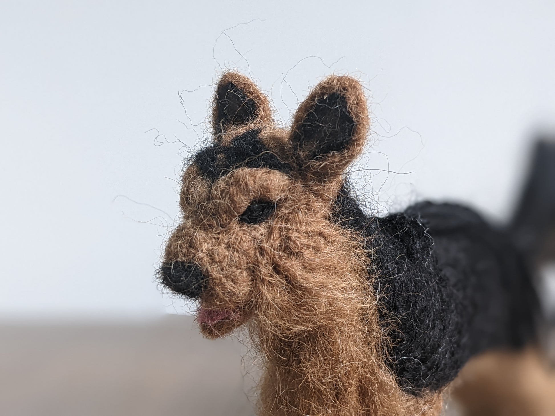 german shepherd needle felted with alpaca wool