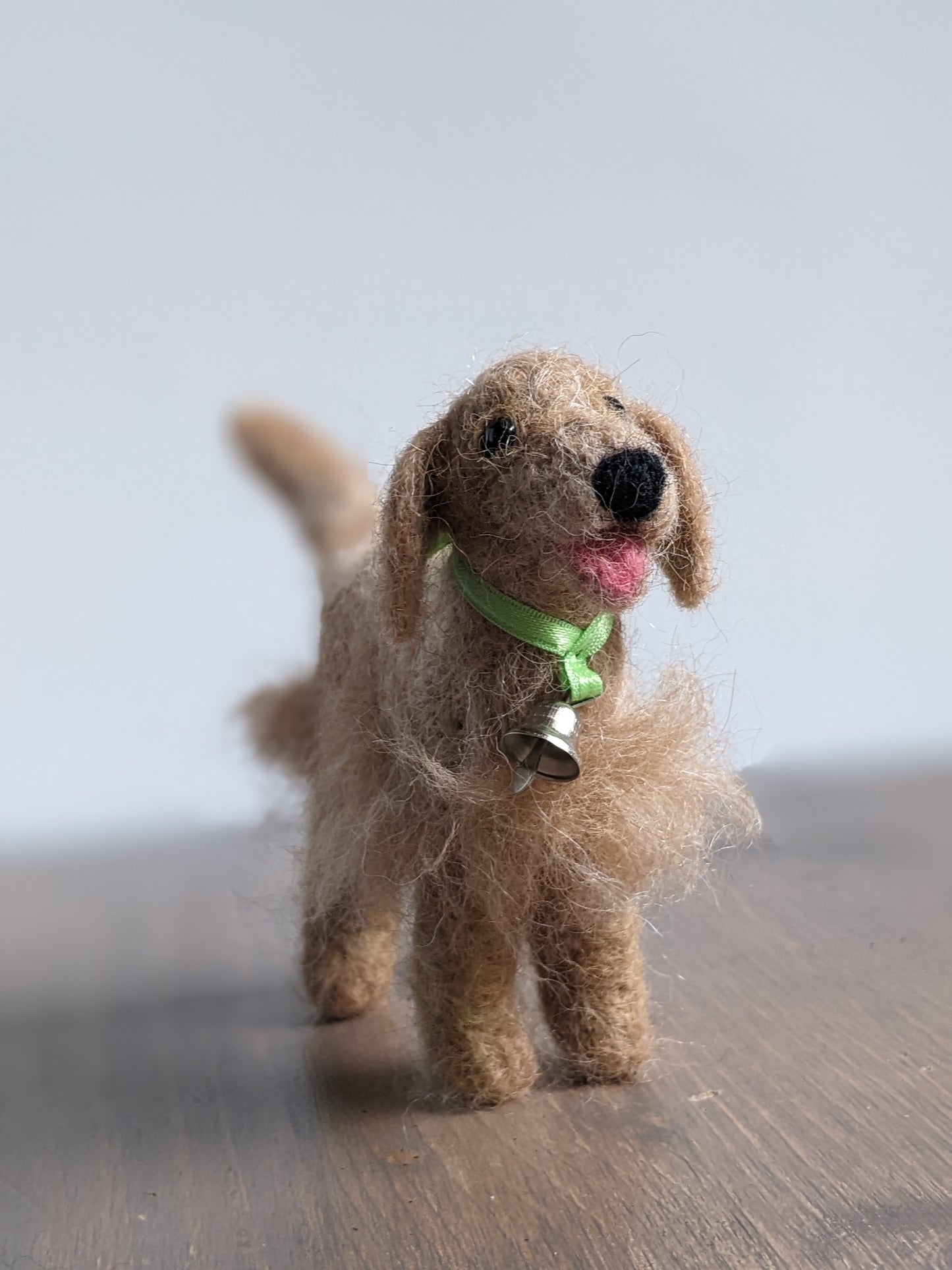 golden retriever from needle felted wool front view