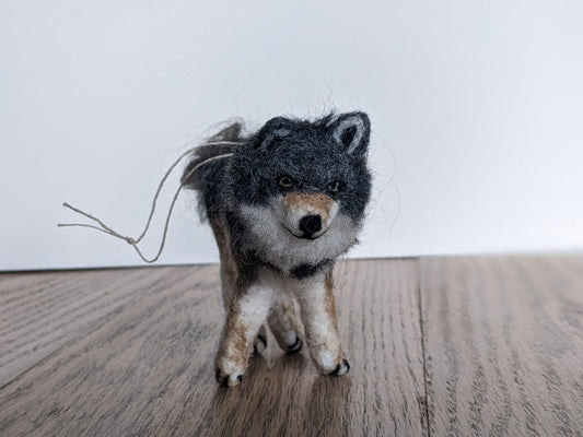 grey wolf felted alpaca sculpture