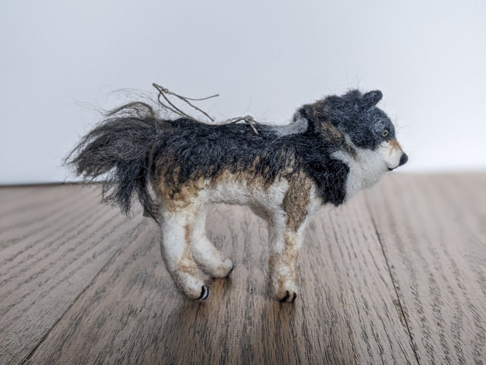 grey wolf felted alpaca sculpture