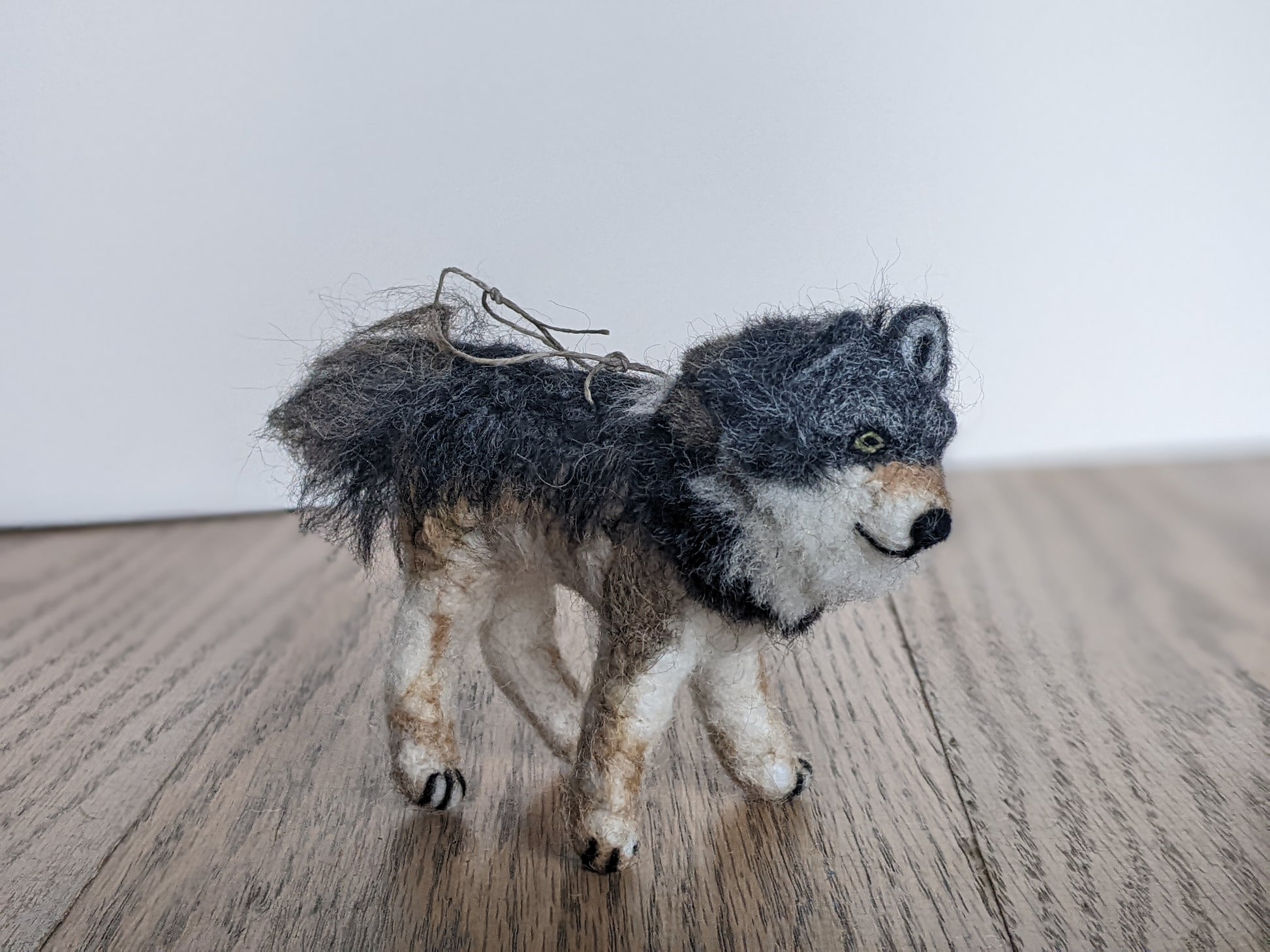 grey wolf felted alpaca sculpture
