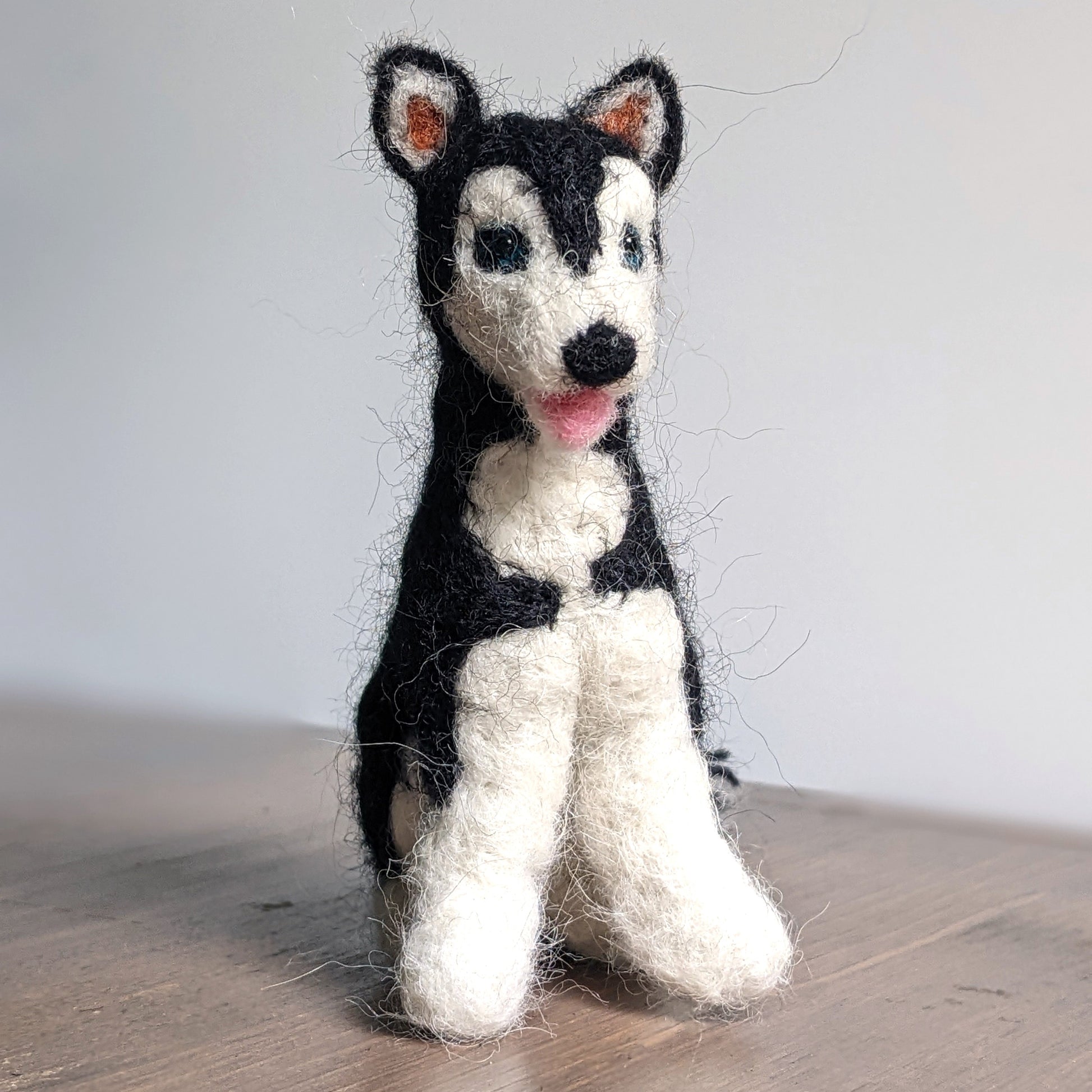 tiny needle felted wool husky dog