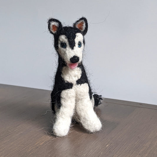 tiny needle felted wool husky dog