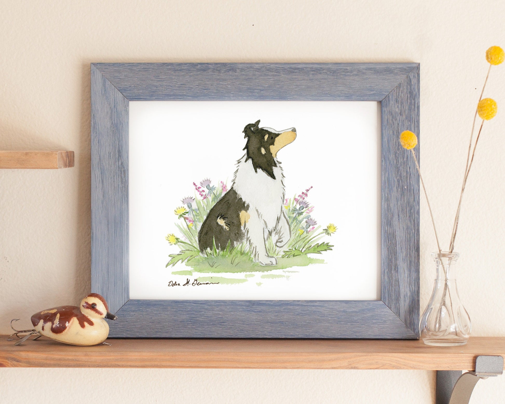 Sheltie Art, Tricolor Shetland Sheepdog Watercolor Print, Gift for Sheltie Lover