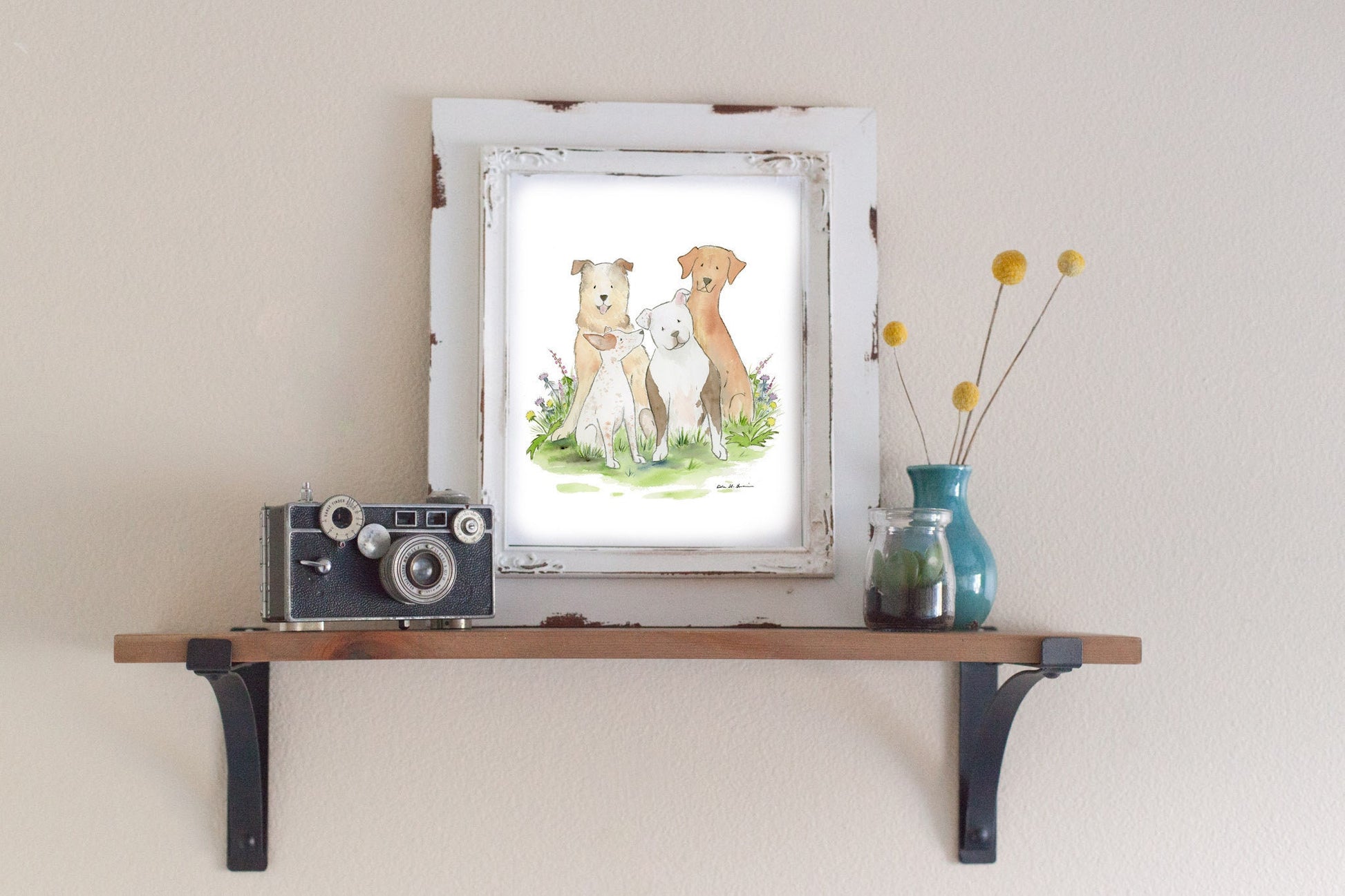 Watercolor Dog Art Print, Dog Painting, Rescue Dog Art, Mixed Breed Dog Family