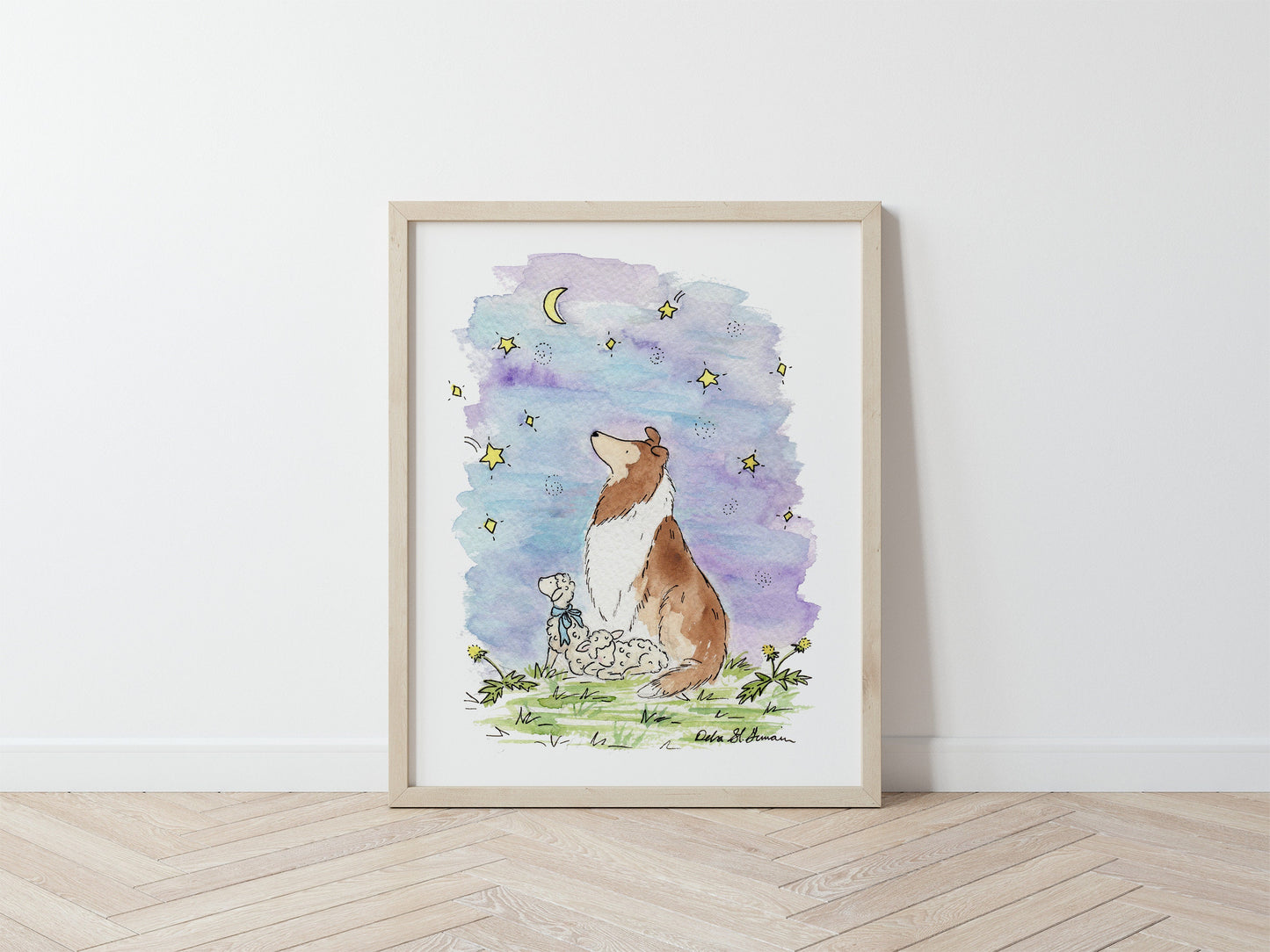 Rough Collie Watercolor Art Print, Wishing Star Nursery Art