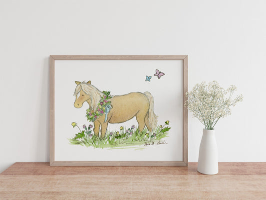 Pony Watercolor Art, Nursery print, Cute Nursery Art