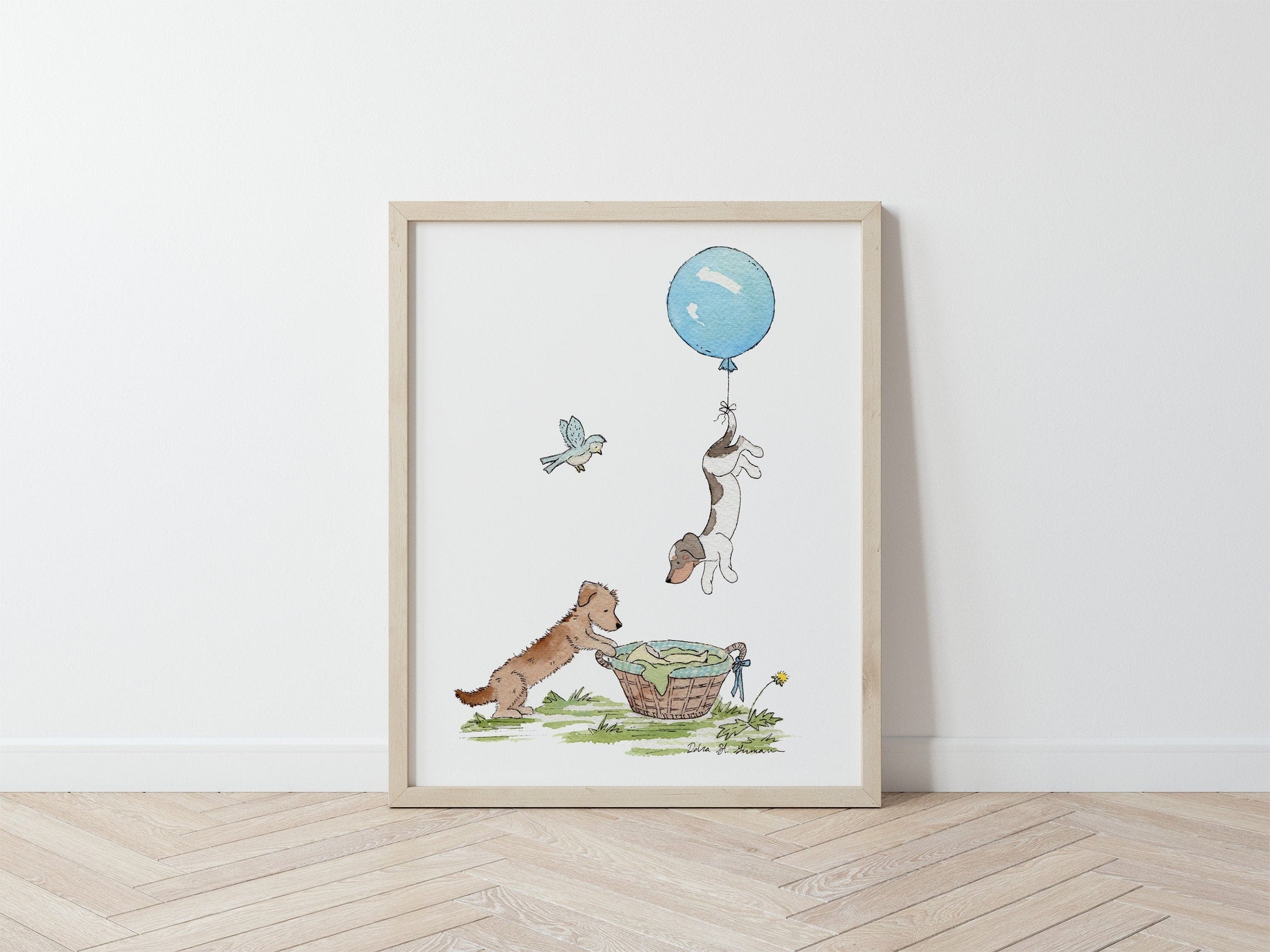 Dachshund Nursery Art Print, Dachshunds with Balloon, Dachshund Baby Shower Gift