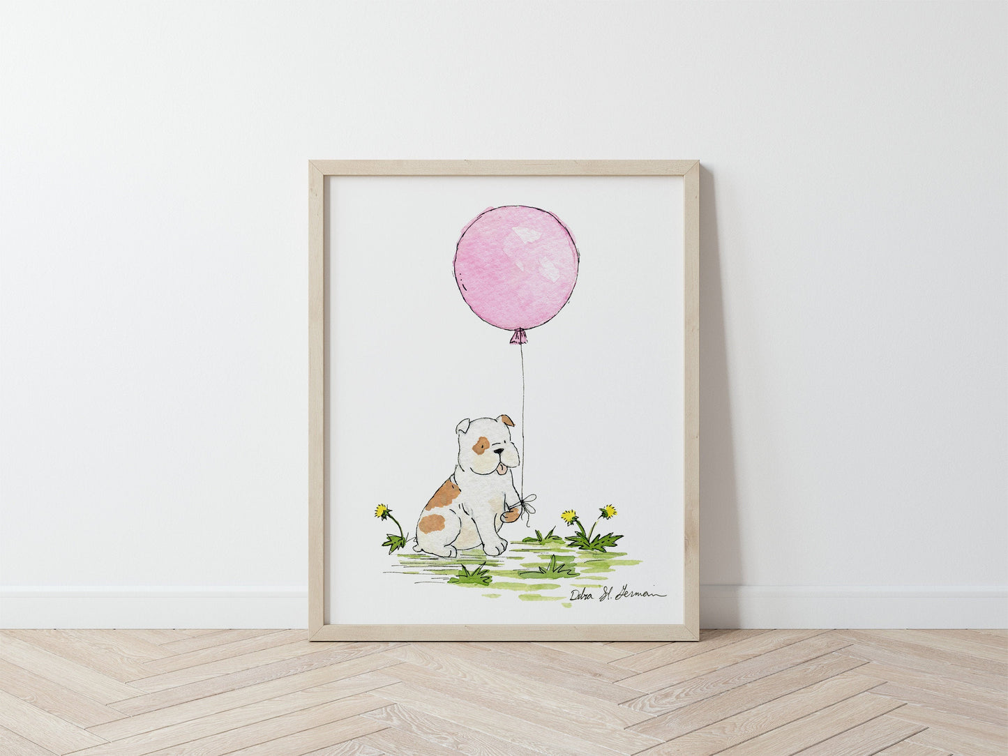 Bulldog with Pink Balloon Print