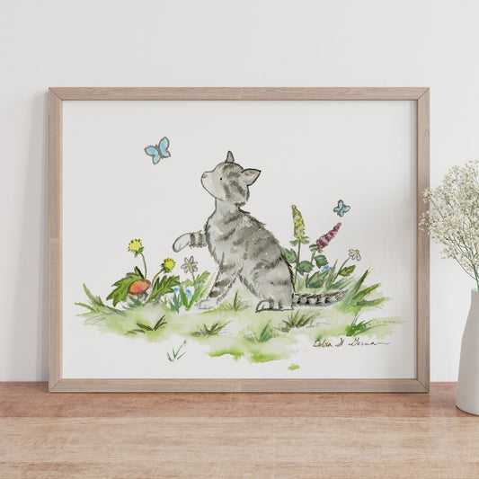 Kitten Nursery Art, Tabby Kitten Watercolor Print, Art for Cat Lovers