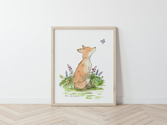 Fox Watercolor Print, Woodland Nursery Art, Clever Little Fox