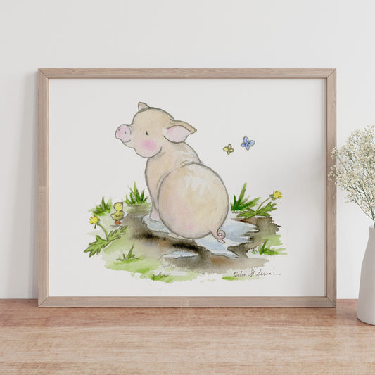 Piglet Nursery Print, Watercolor Pig Art, Farm Art