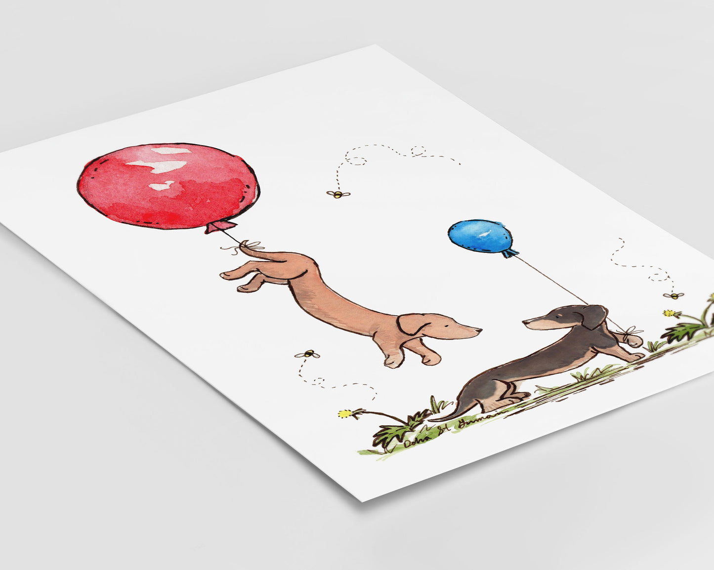 Dachshunds with Balloons Art Print, Puppy Nursery Decor
