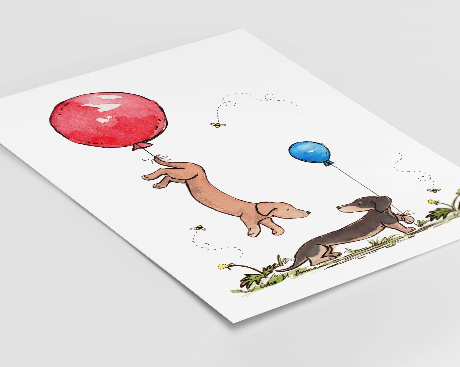 Dachshunds with Balloons Art Print, Puppy Nursery Decor