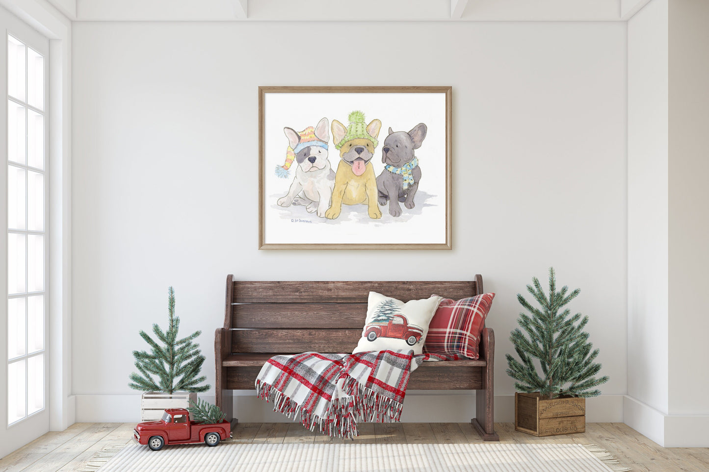 French Bulldog Art Print, Festive Frenchies