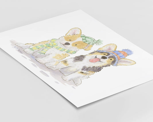 Corgi Holiday Art Print, Corgi Gift