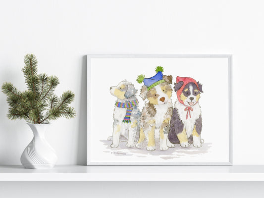 Australian Shepherd Holiday Art Print