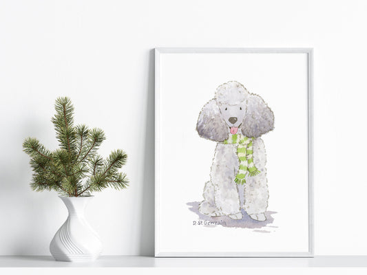 Silver Poodle Holiday Art Print