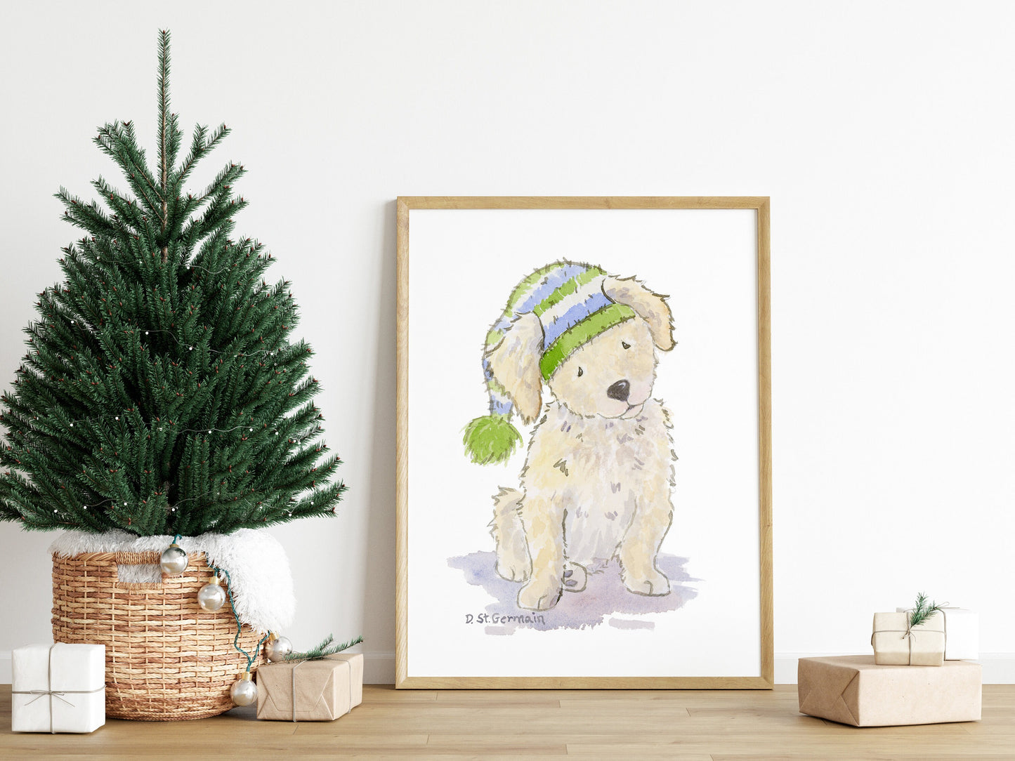 Doodle Puppy Art, Holiday Doodle Dog Print