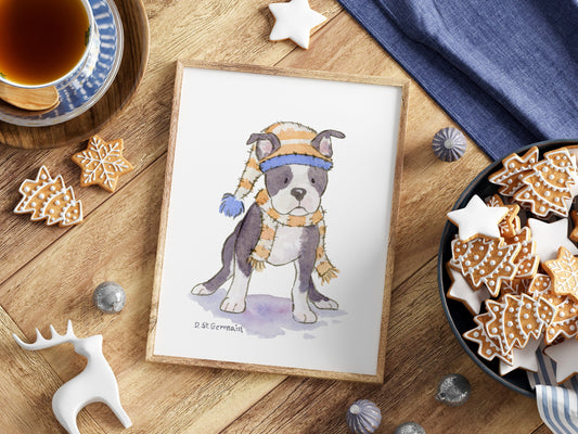 Boston Terrier Art, Holiday Boston Terrier Print