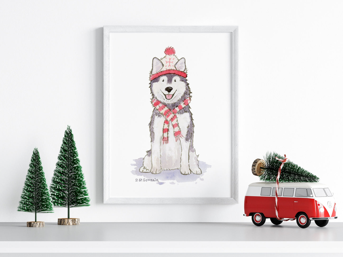 Siberian Husky Art, Holiday Husky Print