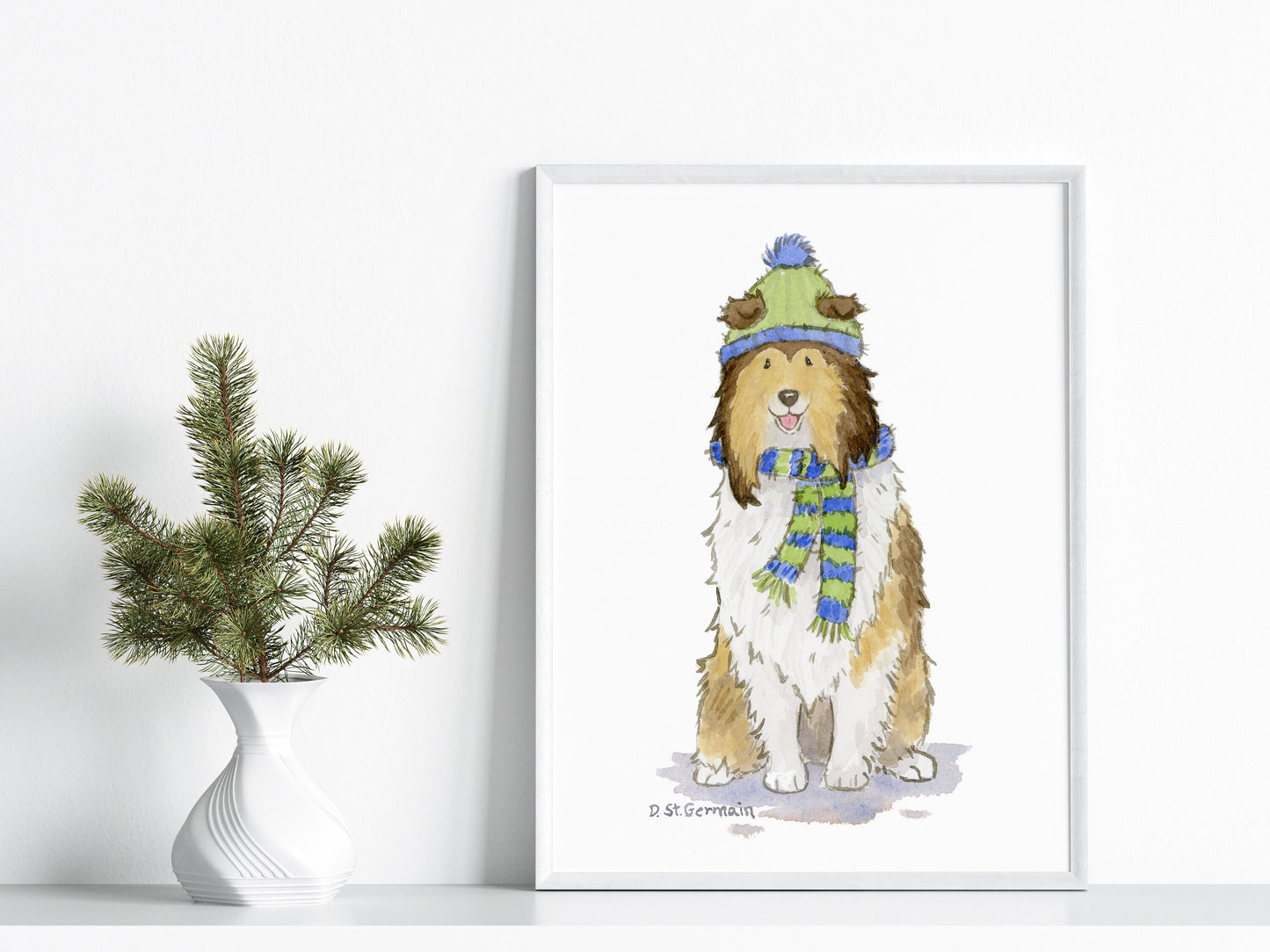 Collie Art, Rough Collie Holiday Print