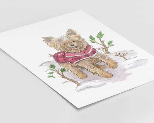 Holiday Yorkshire Terrier Art Print- Gift for Yorkie Lovers