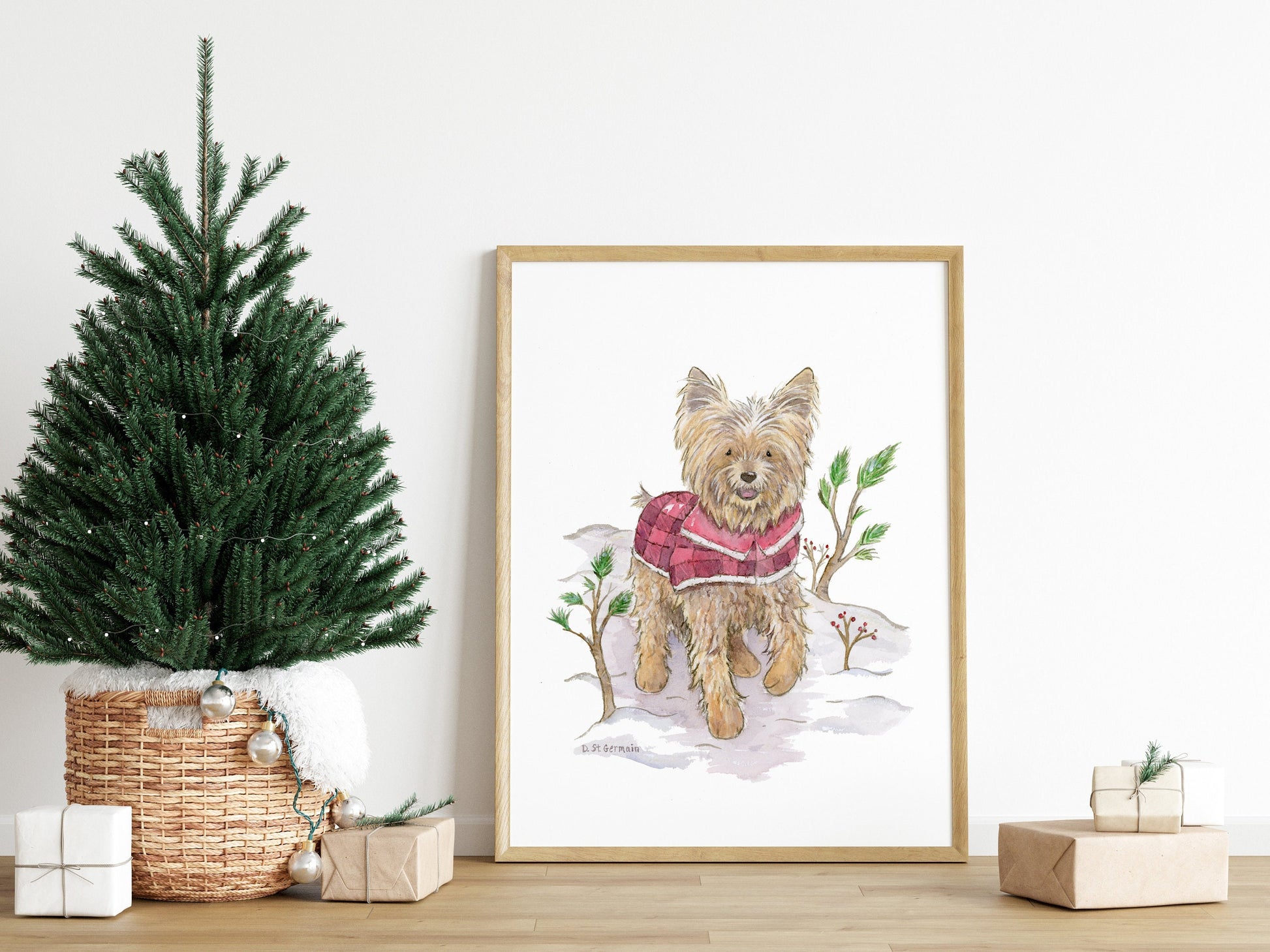 Holiday Yorkshire Terrier Art Print- Gift for Yorkie Lovers