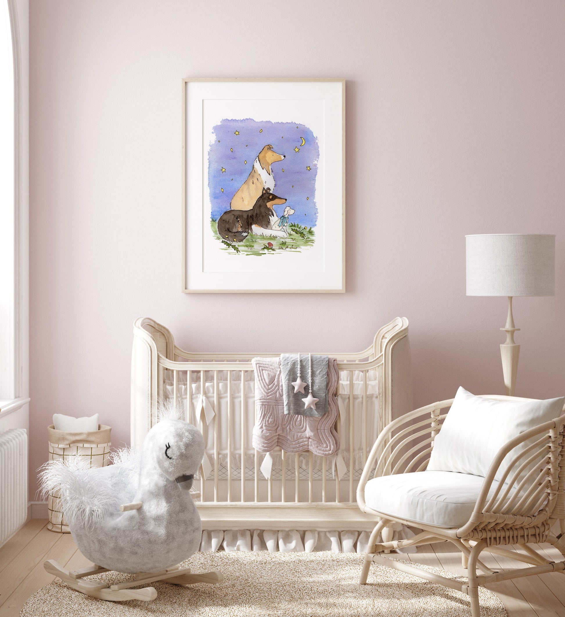 Collie Watercolor Print, Sable and Tricolor Collies, The Wishing Star 3, Collie Gift