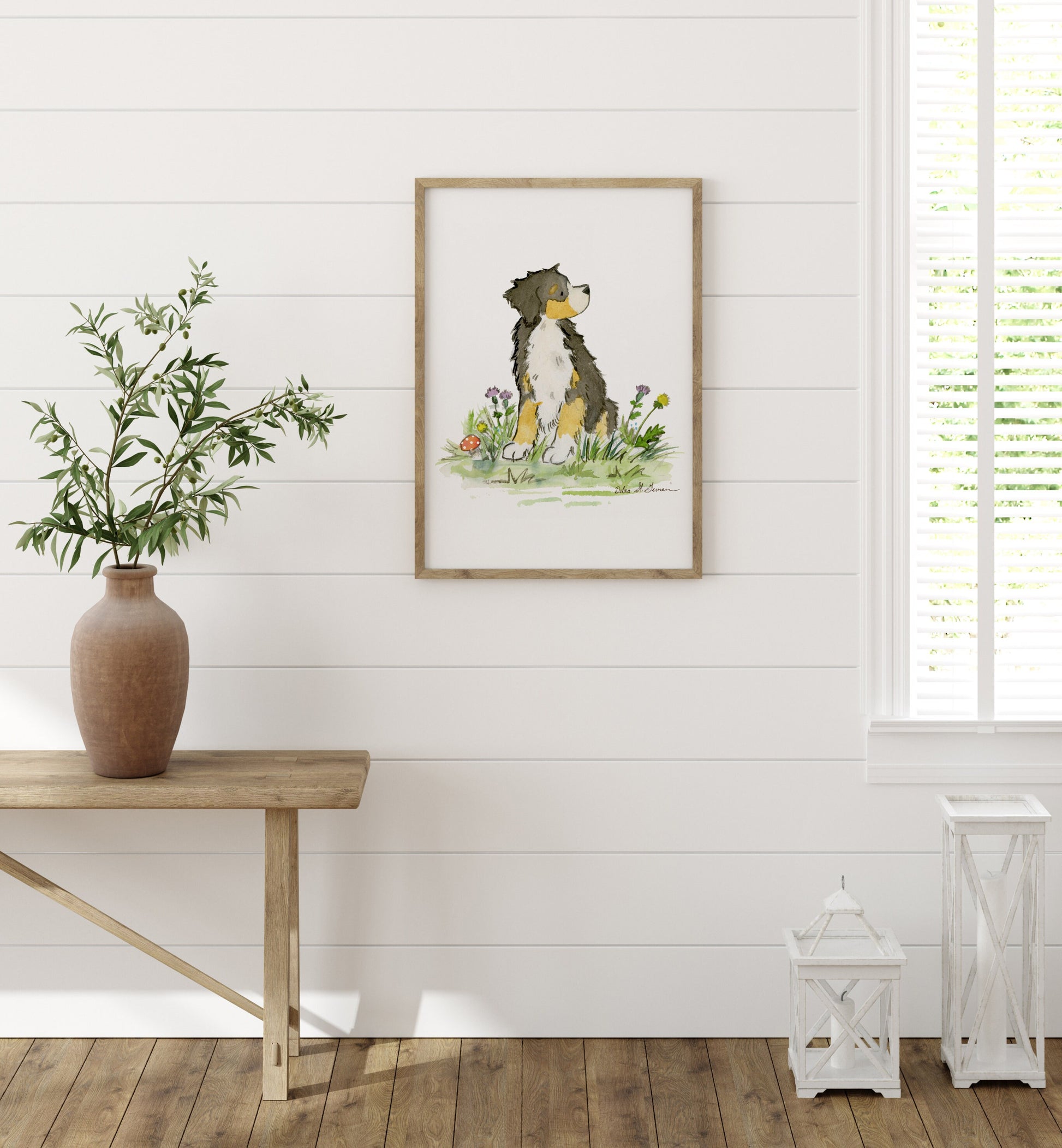 Bernese Mountain Dog Art, Watercolor Print, Cute Bernese Watercolor Art, Bernese Gift